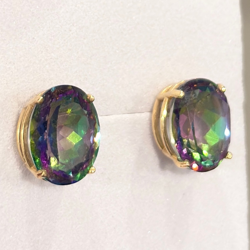 Mystic Topaz 14K Gold Stud Earrings: Clyde Duneier Vintage Solitaire